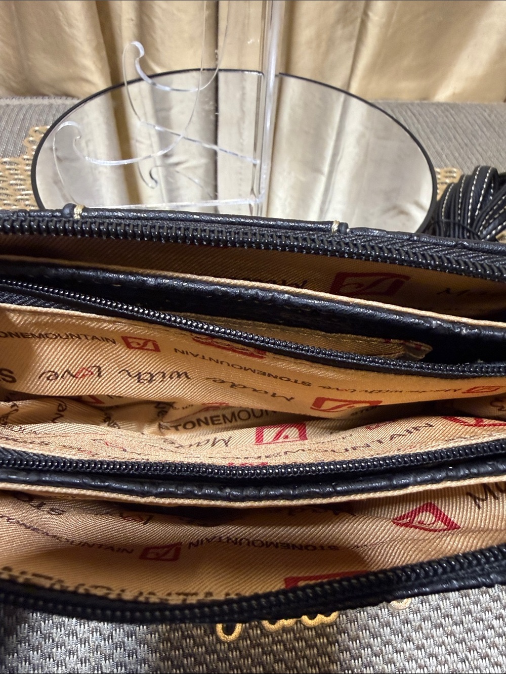 Stone Mountain Black Embossed Leather Wristlet Crossbody Bag - Picture 10 of 13